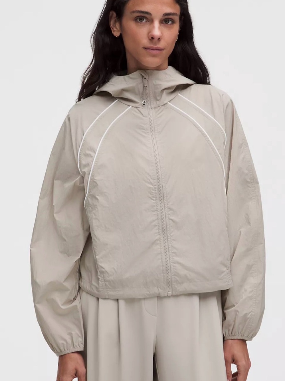 lululemon athletica scuba windbreaker Light Beige Hooded Bomber Jacket